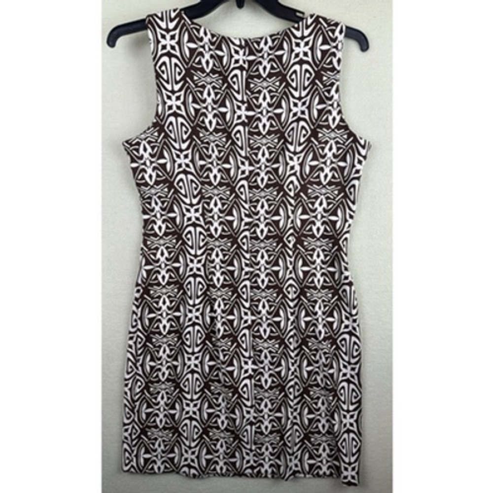 ABStudio Sheeth Dress Womens Size 14 Ivory and Brown Print Sleeveless‎ Stretch
